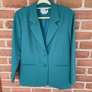 Teal, blue/green vintage blazer. Size 12 petite